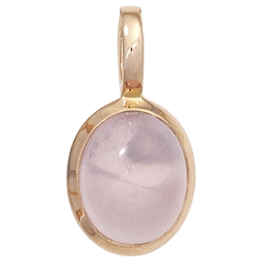 Anhänger mit Rosenquarz rosé oval gewölbt 585 Gold Rotgold Damen Goldanhänger