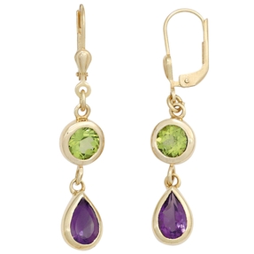 Ohrringe Ohrhänger Peridot grün & Amethyst Tropfen violett 585 Gold Damen Ohrringe Ohrhänger Peridot grün & Amethyst Tropfen violett 585 Gold Damen