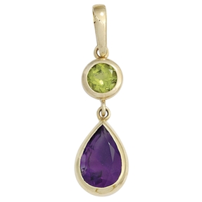 Anhänger Peridot grün Amethyst Tropfen violett 585 Gold Gelbgold Damen