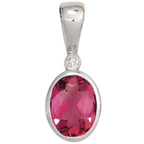 Anhänger mit Turmalin rosa oval & Diamant Brillant 585 Gold Weißgold Damen