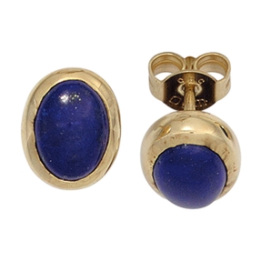 Ohrstecker Ohrringe Lapis-Lazuli blau dunkelblau oval 585 Gold Gelbgold Damen Ohrstecker Ohrringe Lapis-Lazuli blau dunkelblau oval 585 Gold Gelbgold Damen