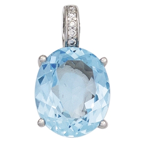 Anhänger Blautopas Topas oval himmelblau & Brillanten 585 Gold Weißgold Damen
