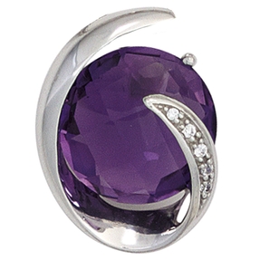 Anhänger Amethyst violett lila & Diamanten Brillanten 585 Gold Weißgold Damen