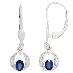 Ohrringe Ohrhänger mit Saphire oval blau & Brillanten 585 Gold Weißgold Damen