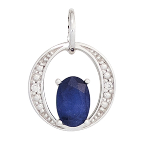 Anhänger mit Saphir oval blau & 2 Brillanten 585 Gold Weißgold Damen