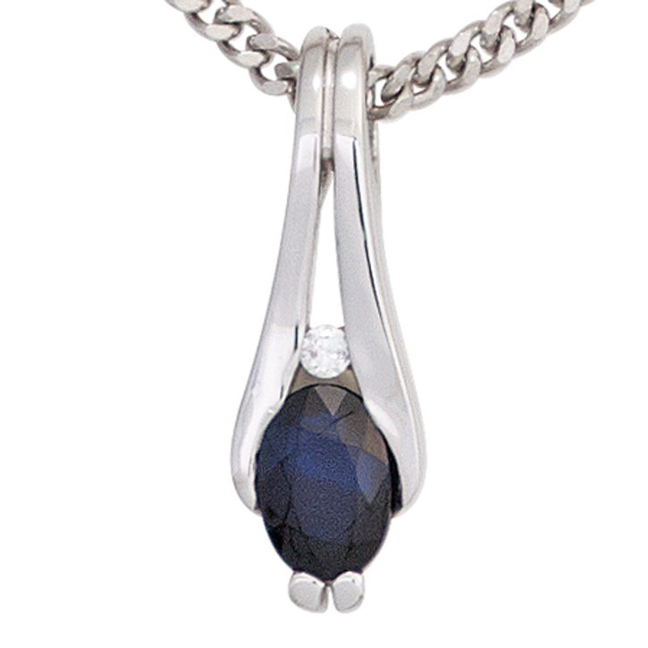 Anhänger mit Saphir blau und Brillant 333 Weißgold