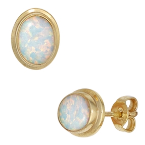 Paar Ohrstecker mit Opal oval 333 Gold Gelbgold Ohrschmuck Damen Goldohrstecker