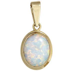 Anhänger mit Opal 333 Gold Gelbgold oval Opalanhänger Halsschmuck Damen Anhänger mit Opal 333 Gold Gelbgold oval Opalanhänger Halsschmuck Damen
