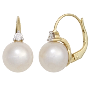 Ohrringe Boutons mit Süßwasser Perlen & Brillanten 585 Gold Gelbgold Damen