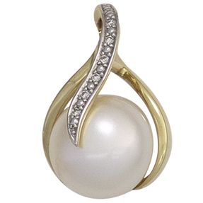 Anhänger mit Süßwasser Perle & Diamanten Brillanten 585 Gold Gelbgold Damen