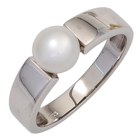 Ring Damenring mit Süßwasser Perle weiß 333 Gold Weißgold schlicht Goldring
