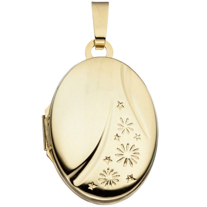 Medaillon Gravur Sternchen 585 Gelbgold oval