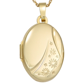 Medaillon Anhänger zum Öffnen Gravur Sternchen 585 Gold Gelbgold oval Amulett