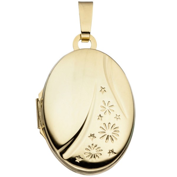Medaillon Gravur Sternchen 585 Gelbgold oval