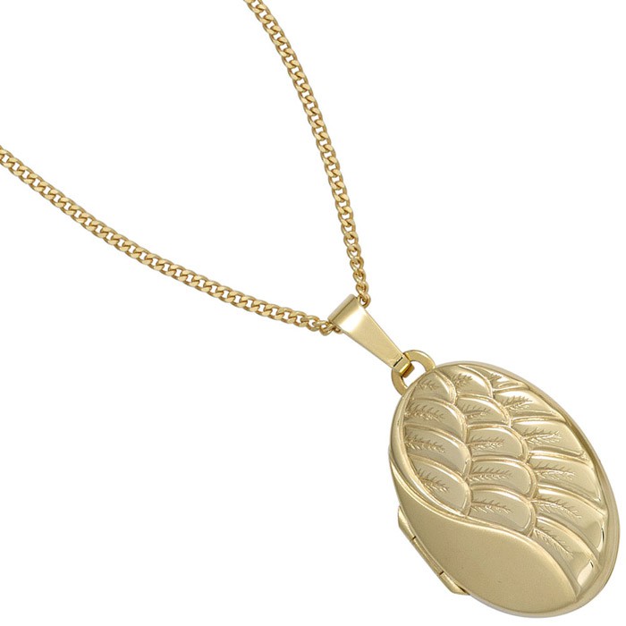 Medaillon Gravur Flügel 333 Gelbgold oval