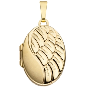Medaillon Anhänger zum Öffnen Gravur Flügel 333 Gold Gelbgold oval Amulett