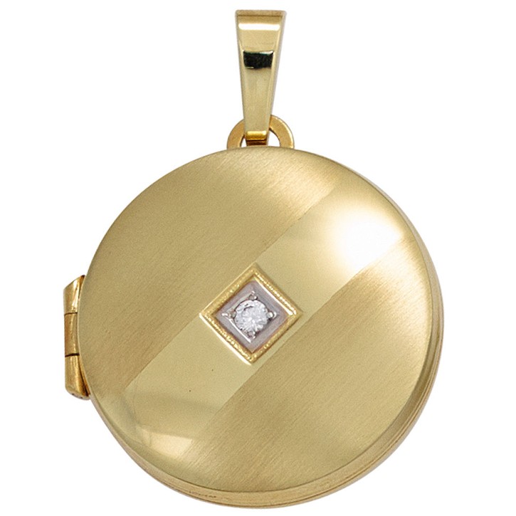 Medaillon aus 333 Gelbgold rund Zirkonia weiß
