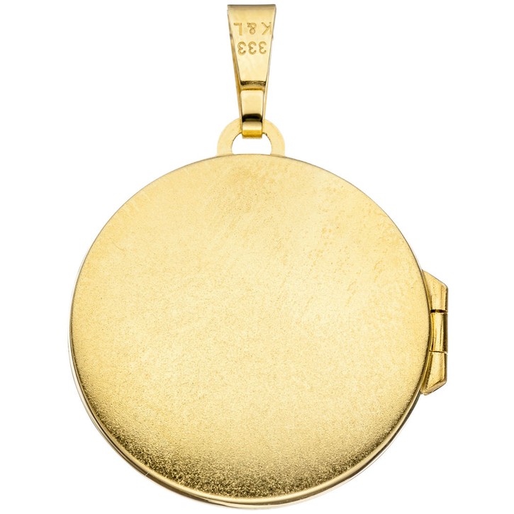 Medaillon aus 333 Gelbgold rund Zirkonia weiß