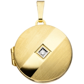 Medaillon Anhänger zum Öffnen aus 333 Gold Gelbgold rund Zirkonia weiß Amulett