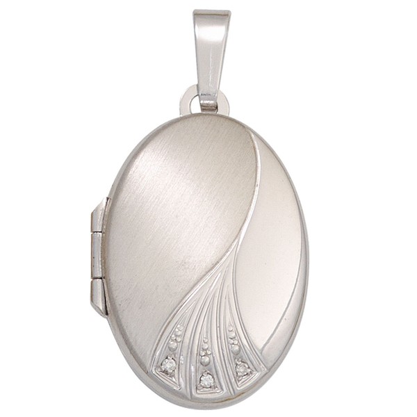 Medaillon aus 375 Weißgold oval Zirkonia weiß