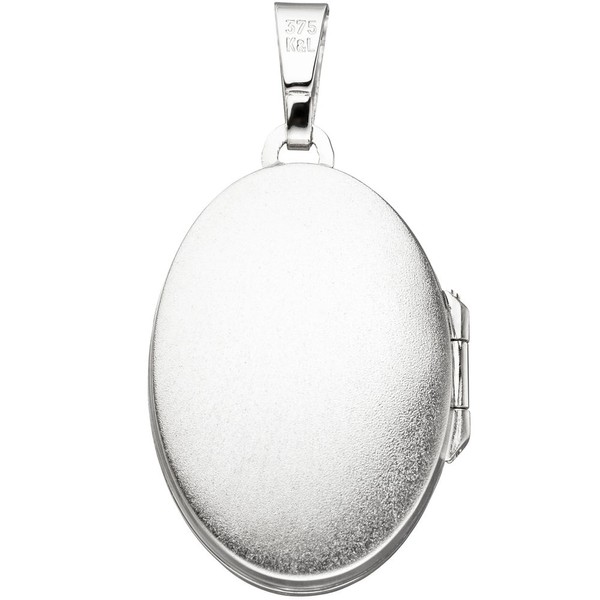Medaillon aus 375 Weißgold oval Zirkonia weiß