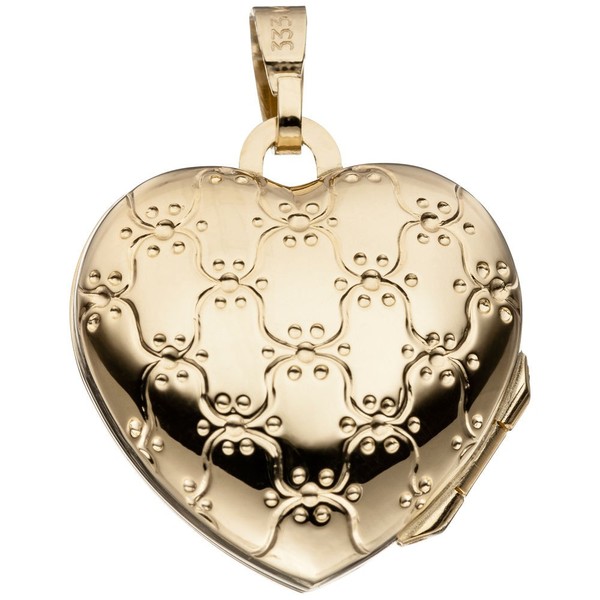 Medaillon Herz aus 333 Gelbgold mattiert