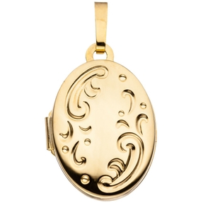 Kleines Medaillon Anhänger Amulett aus 333 Gold Gelbgold oval teilmattiert