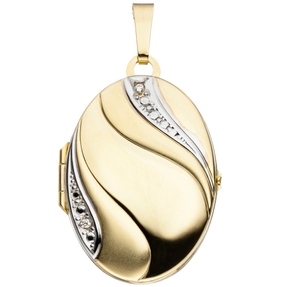 Medaillon Anhänger Amulett 333 Gold Gelbgold oval mit Zirkonia weiß Damen