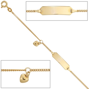Armband Schildband mit Herz 585 Gold Gelbgold Kinder Armschmuck 14cm