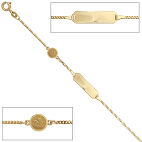 Armband Schildband mit Engel 585 Gold Gelbgold Kinder Armschmuck 14cm