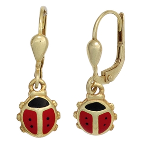 Ohrringe Ohrhänger Boutons Marienkäfer 333 Gold Gelbgold schwarz rot Kinder