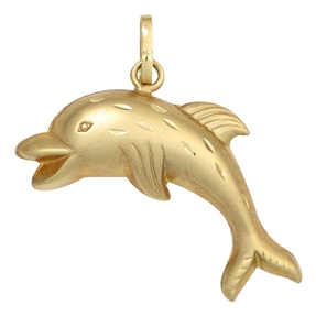 Anhänger Delfin Delphin Delphinchen aus 333 Gold Gelbgold teilmatt Goldanhänger