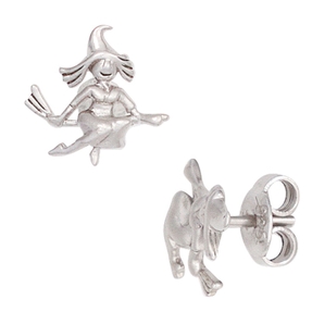 Ohrstecker Ohrringe Stecker fliegende Hexe 925 Silber teilmatt Kinder