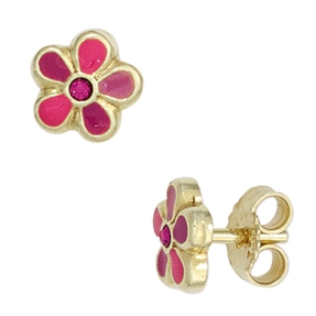 Ohrringe Stecker Ohrstecker Blume Blümchen 333 Gold Gelbgold pink Kinder