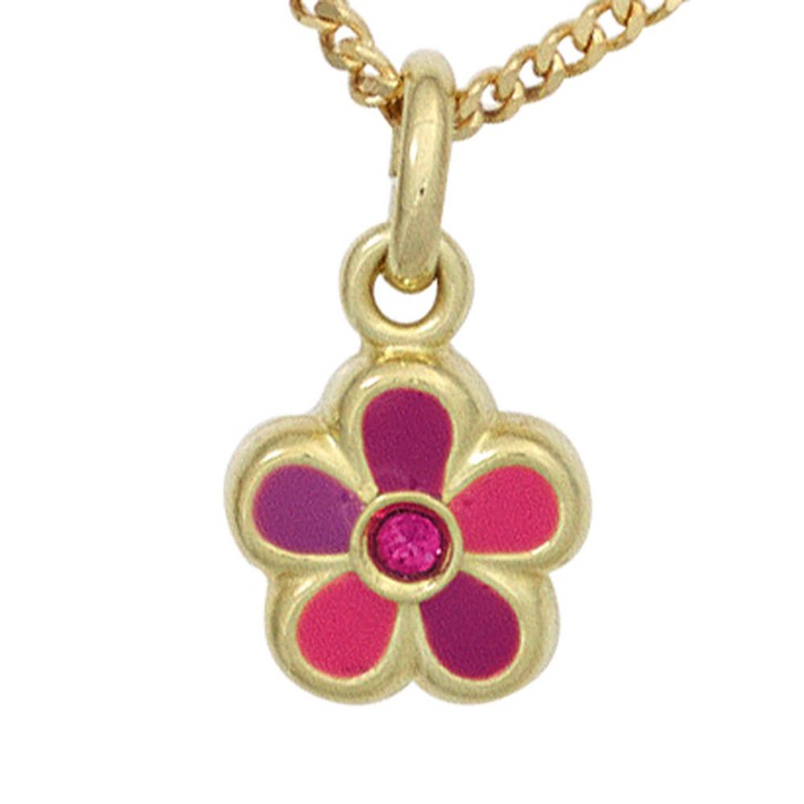 Anhänger Blume aus 333 Gelbgold rot pink