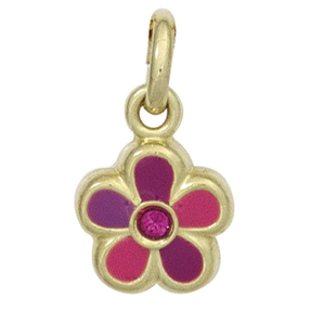Anhänger Blume Blümchen aus 333 Gold Gelbgold rot pink lackiert Kinder
