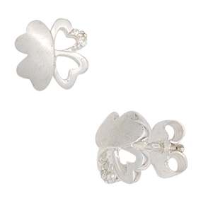 Ohrstecker Kleeblatt Schmetterling 925 Silber teilmatt Zirkonia Kinder