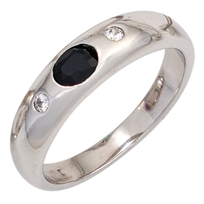 Ring Damenring Saphir blau Safir oval Zirkonia weiß 925 Silber schlicht