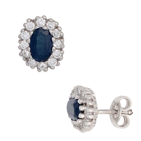 Ohrstecker Safir Saphir blau & Zirkonia rundum weiß 925 Silber oval Damen Ohrstecker Safir Saphir blau & Zirkonia rundum weiß 925 Silber oval Damen