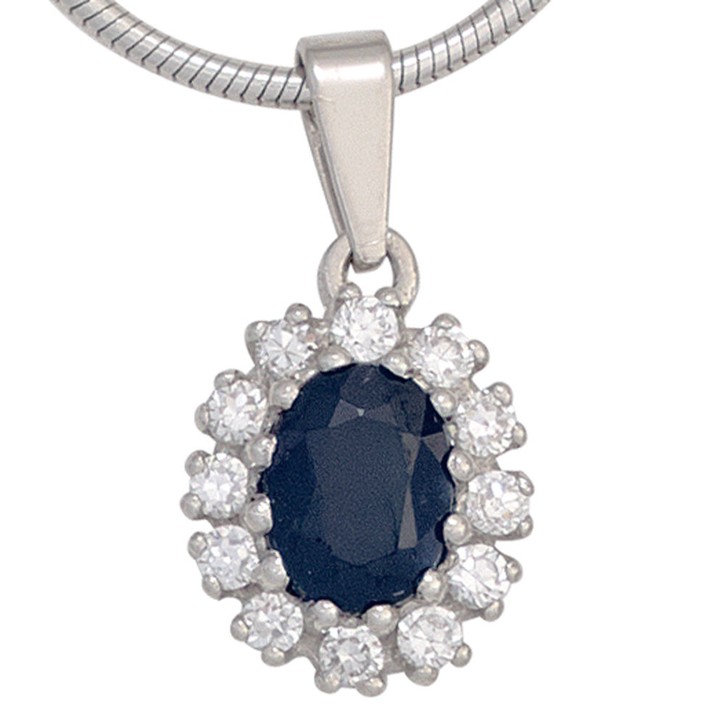 Anhänger mit Saphir blau und Zirkonia weiß 925 Silber