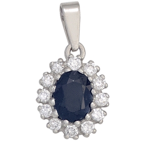Anhänger mit Safir Saphir blau & Zirkonia rundum weiß 925 Silber oval Damen