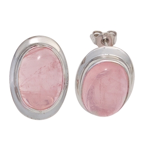 Paar Ohrstecker mit Edelstein Rosenquarz oval 925 Silber schlicht Damen Paar Ohrstecker mit Edelstein Rosenquarz oval 925 Silber schlicht Damen