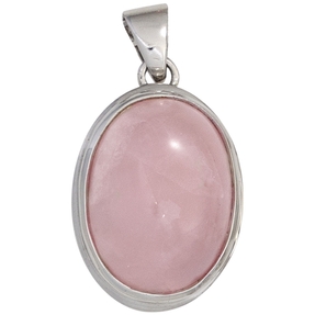 Anhänger mit Edelstein Rosenquarz oval 925 Silber schlicht Halsschmuck Damen