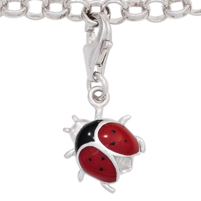 Anhänger Einhänger Charm Marienkäfer 925 Echt Silber Lack rot schwarz Damen