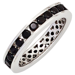 Ring Damenring aus 925 Silber glänzend Zirkonia schwarz rundum Damen Silberring
