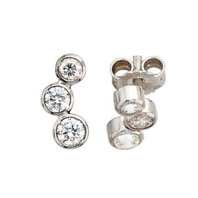 Paar Ohrstecker Stecker jeweils 3 Zirkonia weiß 925 Silber Ohrschmuck Damen