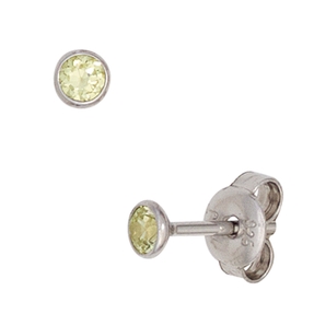 Ohrstecker Stecker 3,4mm rund 925 Silber Zirkonia grün Solitär Ohrringe Damen