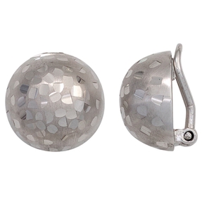 Ohrclips Ohrringe 14,2mm Halbkugel 925 Silber teilmatt gehämmert Damen
