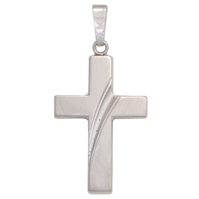 Anhänger Kreuz 925 Silber glänzend teilmattiert Streifen Silberkreuz Unisex