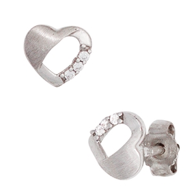 Ohrstecker Herz Herzchen 925 Silber mit Zirkonia Ohrschmuck teilmatt Damen